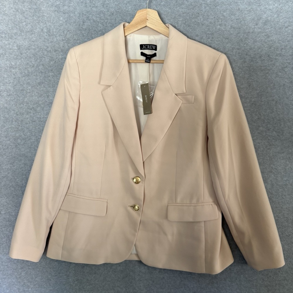J. Crew Women's Willa City Crepe Blazer Jacket Size 14 Gold Button Light Khaki